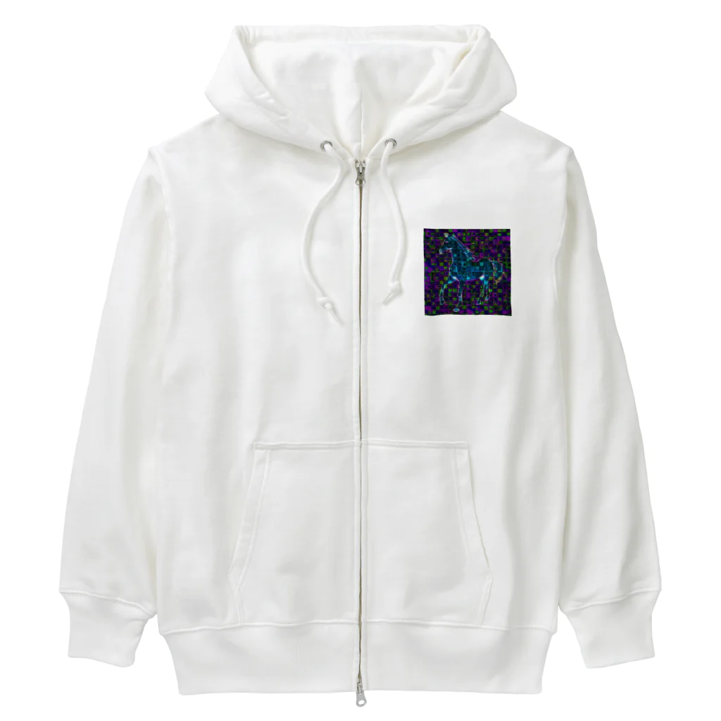 水草のデジタルでアートな馬 Ⅱ Heavyweight Zip Hoodie