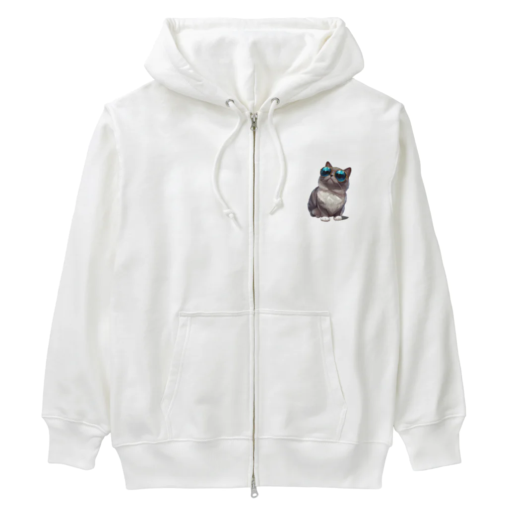 AQUAMETAVERSEのサングラスをかけた、かわいいネコ Marsa 106 Heavyweight Zip Hoodie