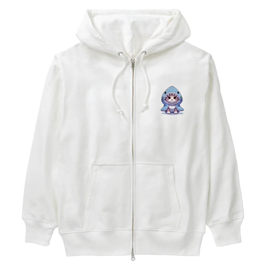 IloveCatの可愛らしい子猫とサメのフード Heavyweight Zip Hoodie