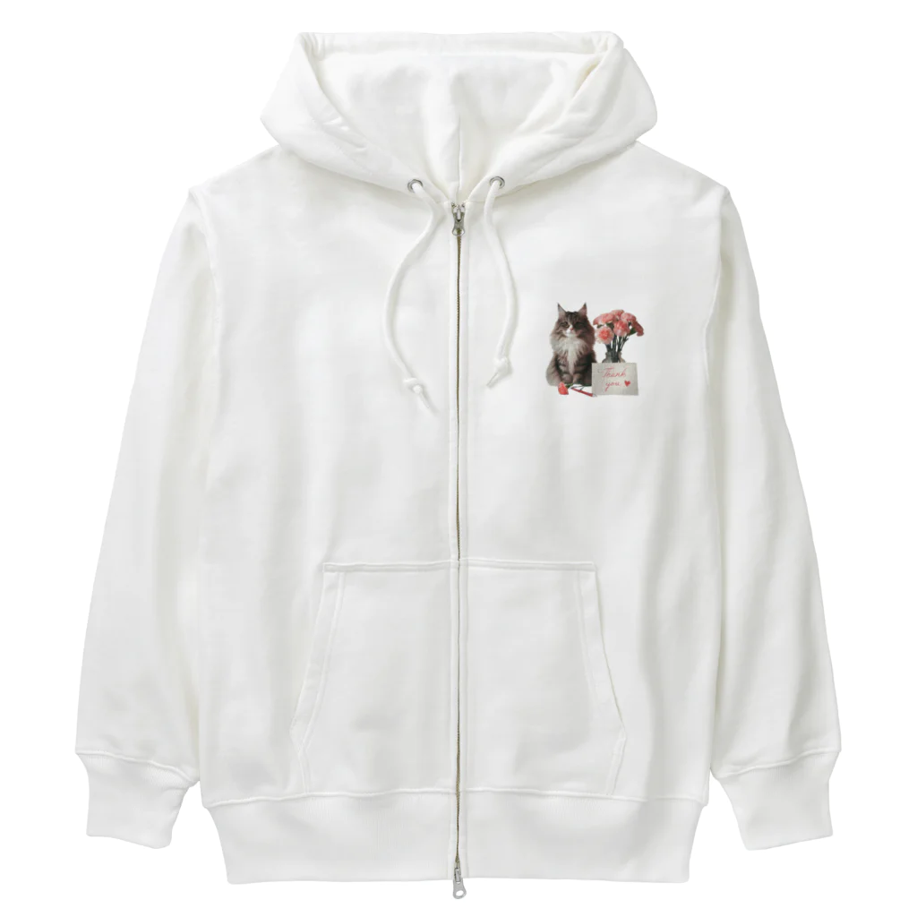 Y m @Y's shopの猫とカーネーション Heavyweight Zip Hoodie