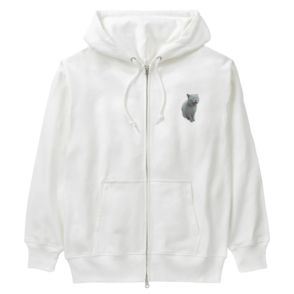 猫の笑顔の白猫のお父さん Heavyweight Zip Hoodie