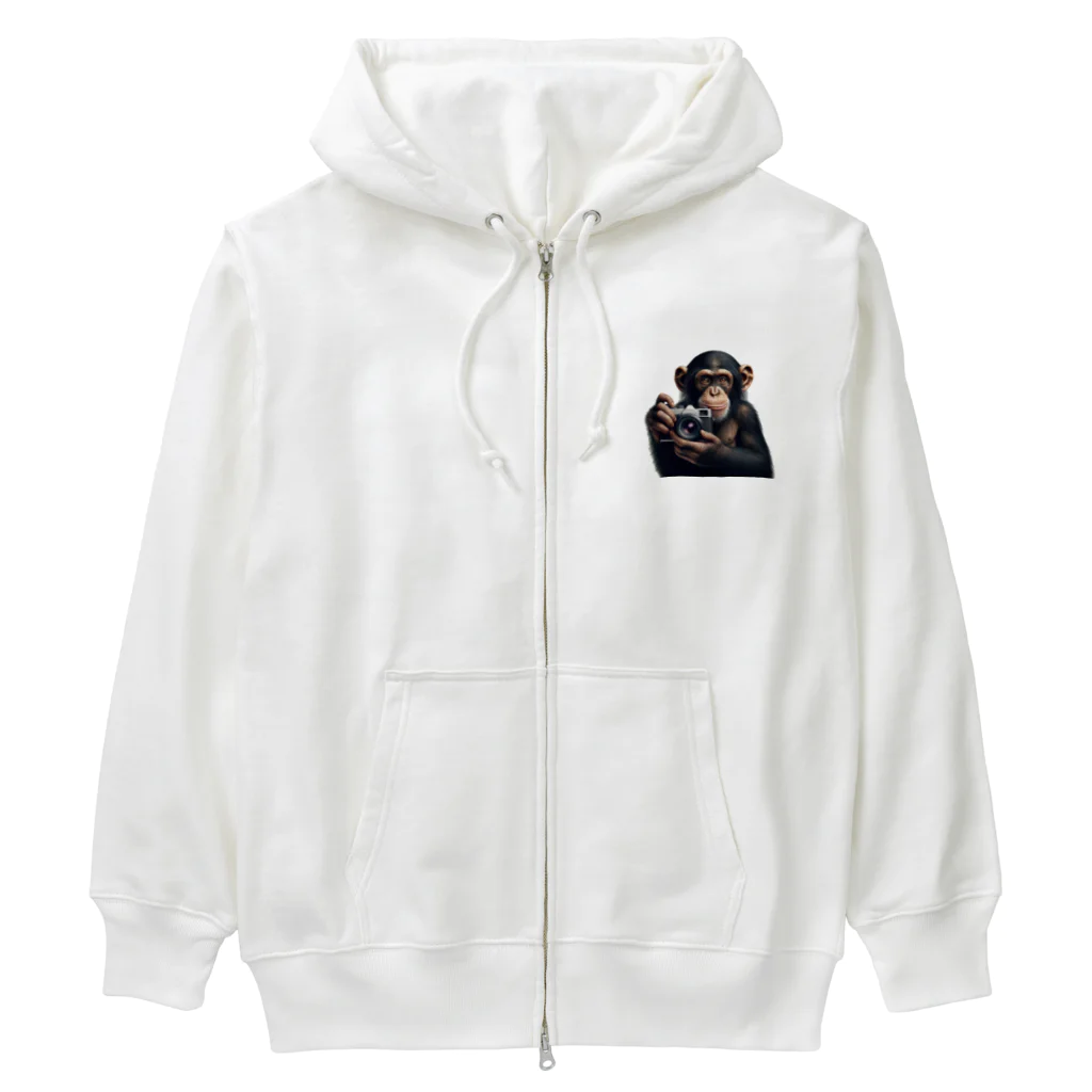 アニマル_Sevenのカメラ好きのチンパンジー2 Heavyweight Zip Hoodie