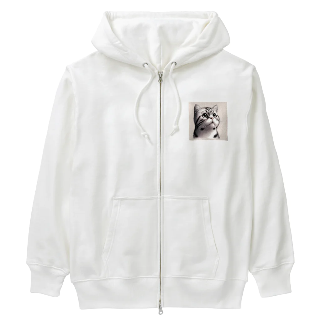 獣医学生の高橋さんの斜め上を見る猫 Heavyweight Zip Hoodie