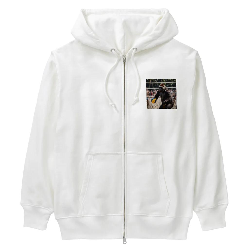 7716のビーチバレーしてるゴリラ Heavyweight Zip Hoodie