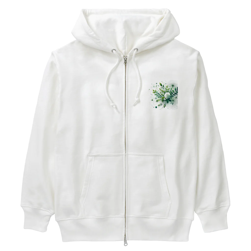 アミュペンの数学的な視点から白と緑の美しい花 Heavyweight Zip Hoodie