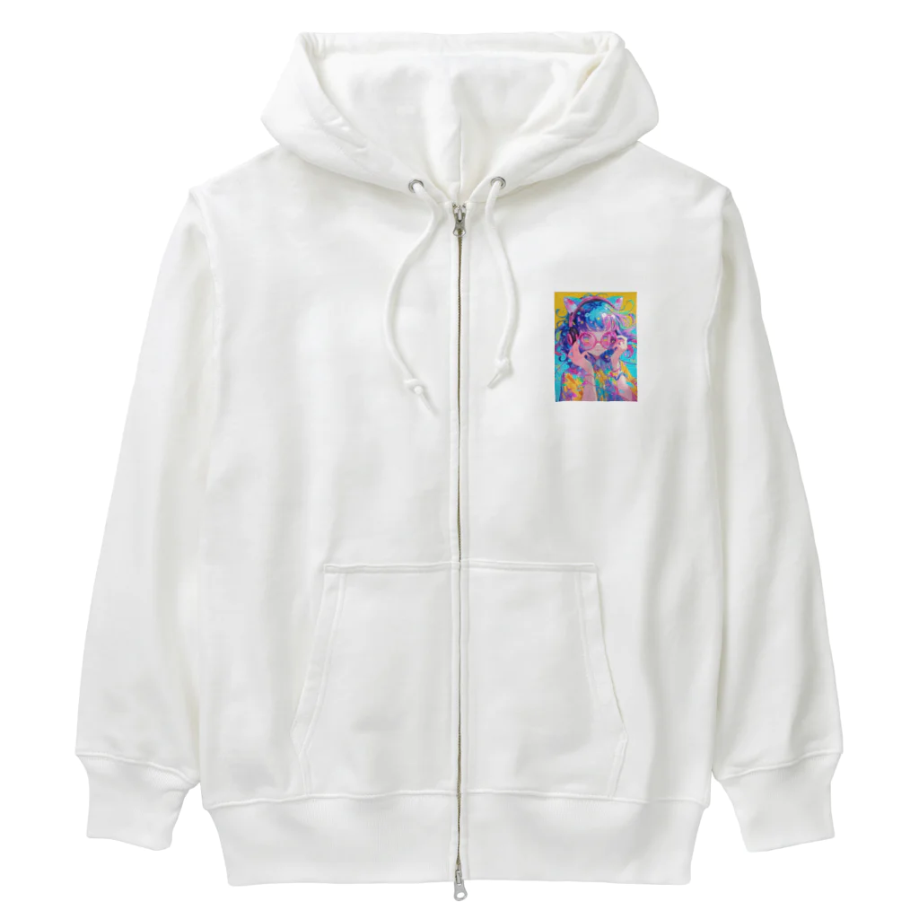 no_mi_Ke08のメガネの可愛い女の子のキャラクター Heavyweight Zip Hoodie