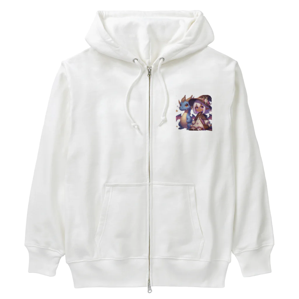 ピクセルパレットのドラゴンと可愛い女の子3 Heavyweight Zip Hoodie