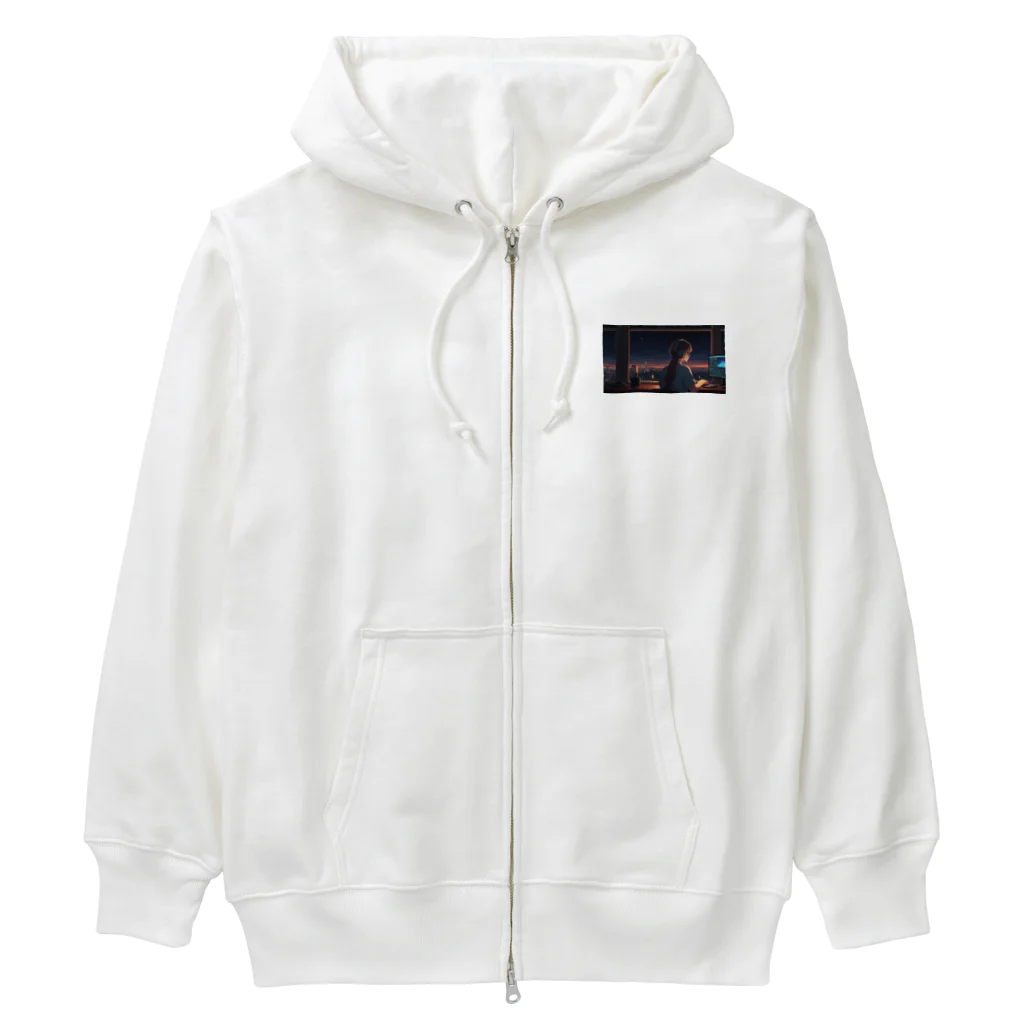 ADOのパソコン作業の女性 Heavyweight Zip Hoodie