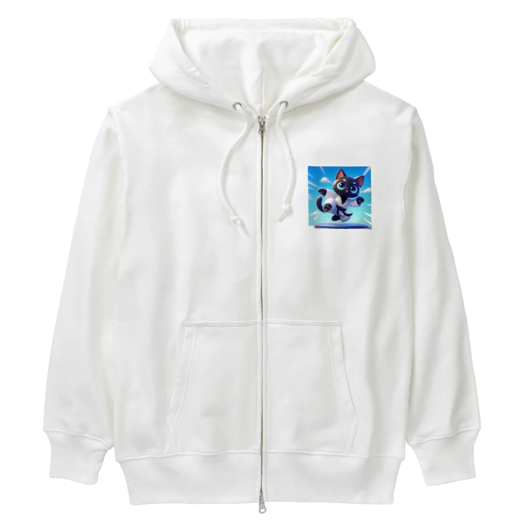 キュート＆クールのハイキック空手家クロネコ君 Heavyweight Zip Hoodie