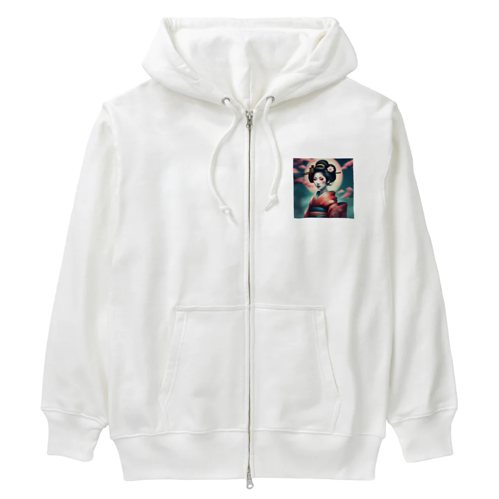 Mr_Geishaの月夜の芸者(Geisya of moon night) Heavyweight Zip Hoodie