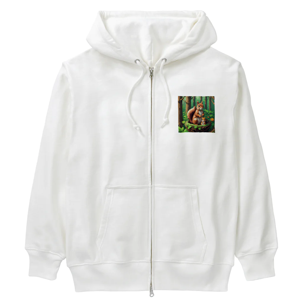 アニマルアートのリスの親子 Heavyweight Zip Hoodie