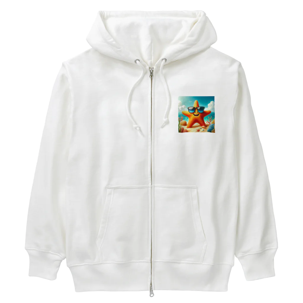 KIglassesのサングラスをかけた笑顔のヒトデ - 海の陽気な仲間！ Heavyweight Zip Hoodie