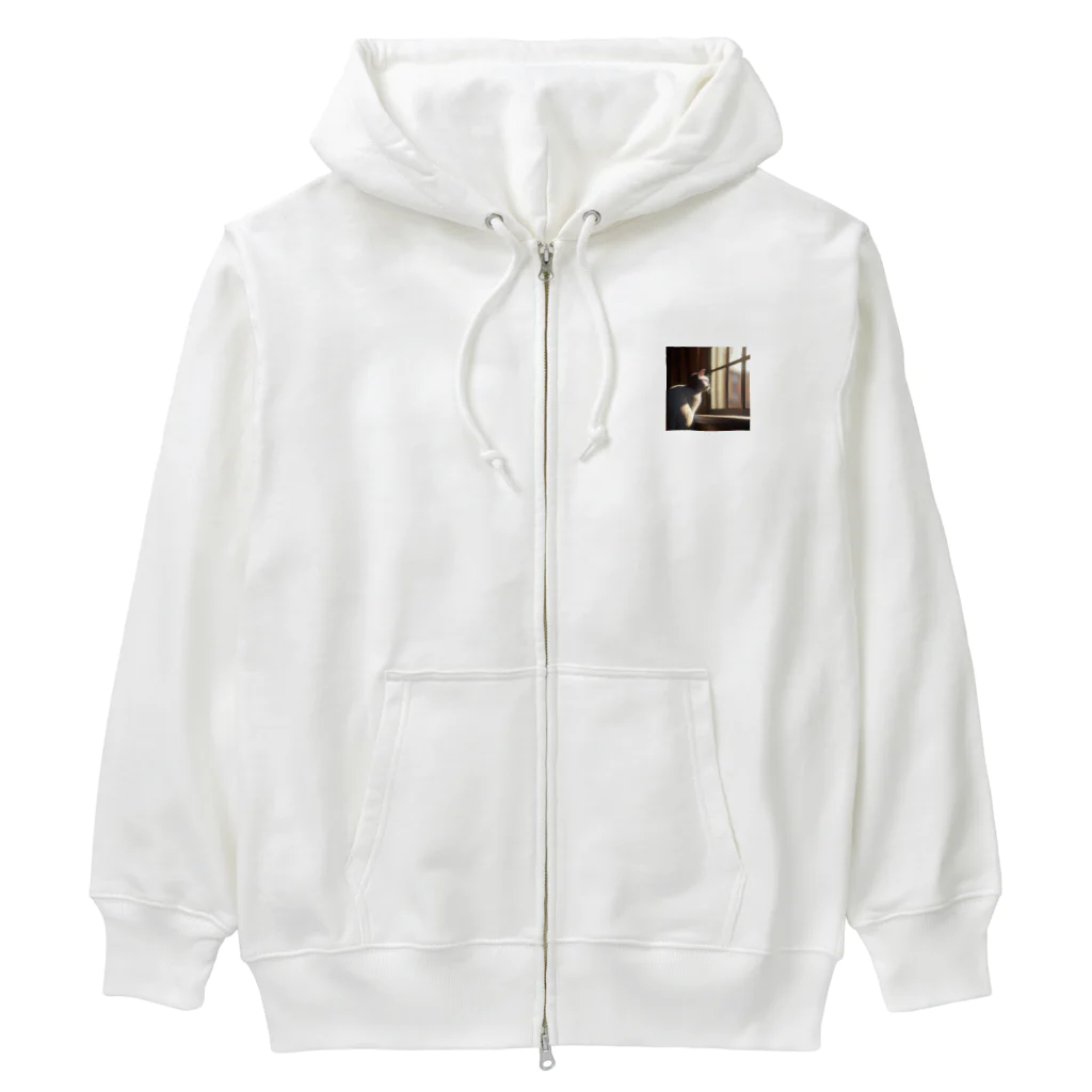 yangjiedaoyuanの外を見ている猫 Heavyweight Zip Hoodie