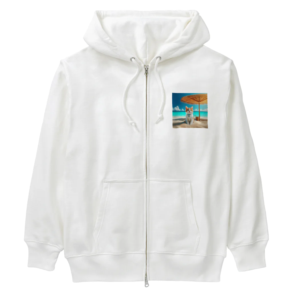 猫と紡ぐ物語の南国の海で一時のバカンスを楽しむ Heavyweight Zip Hoodie