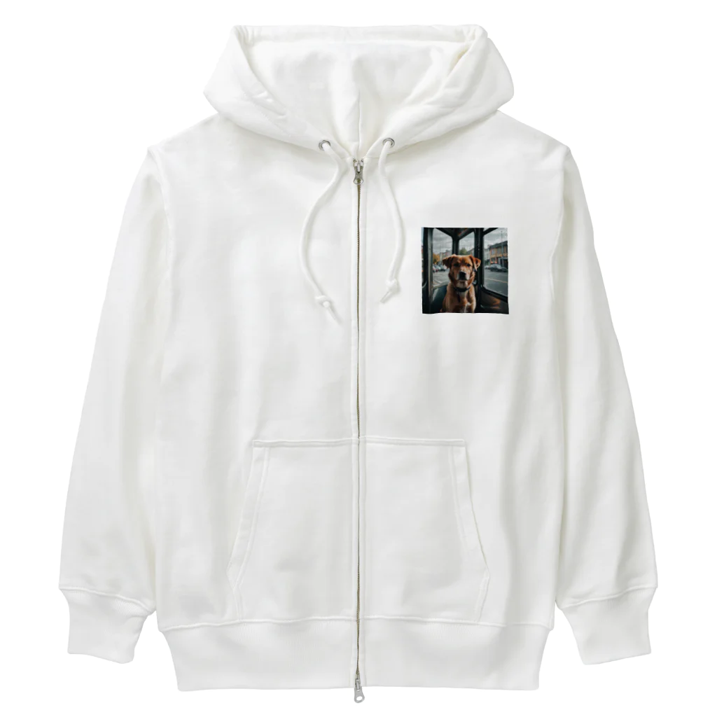 kokin0のバスの中で座る犬 dog sitting on the bus Heavyweight Zip Hoodie