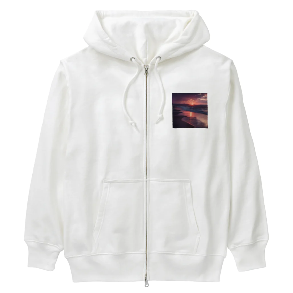 Mysycaの海辺の夕日 Heavyweight Zip Hoodie