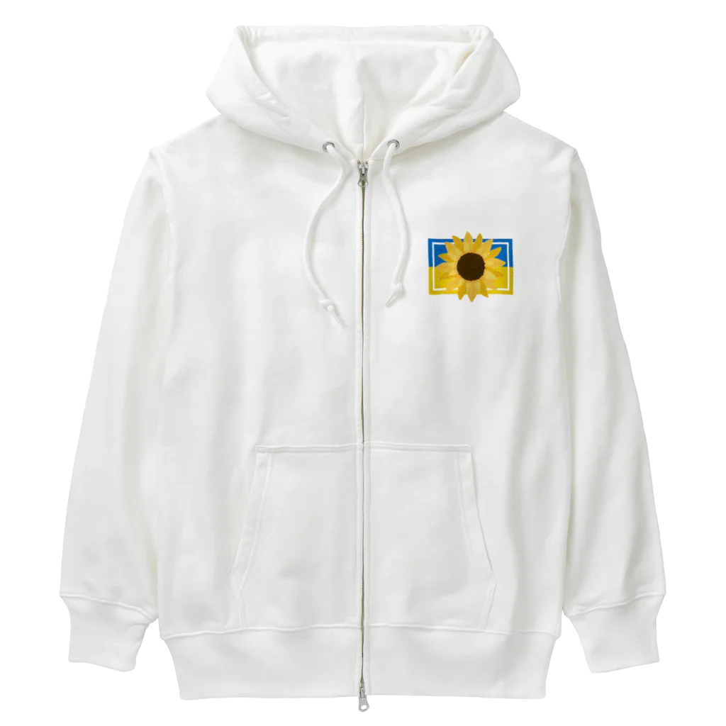 サトオのひまわりonウクライナ国旗 枠付き Heavyweight Zip Hoodie