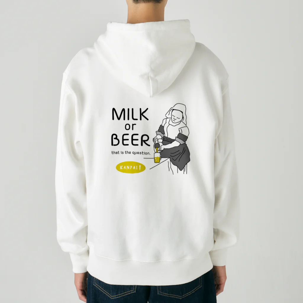 ビールとアート TM-3 Designの名画 × BEER（牛乳を注ぐ女・牛乳かビールか、それが問題だ。）黒線画 Heavyweight Zip Hoodie