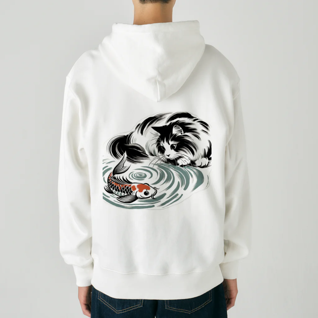 MakotOの猫と鯉（水墨画風） Heavyweight Zip Hoodie