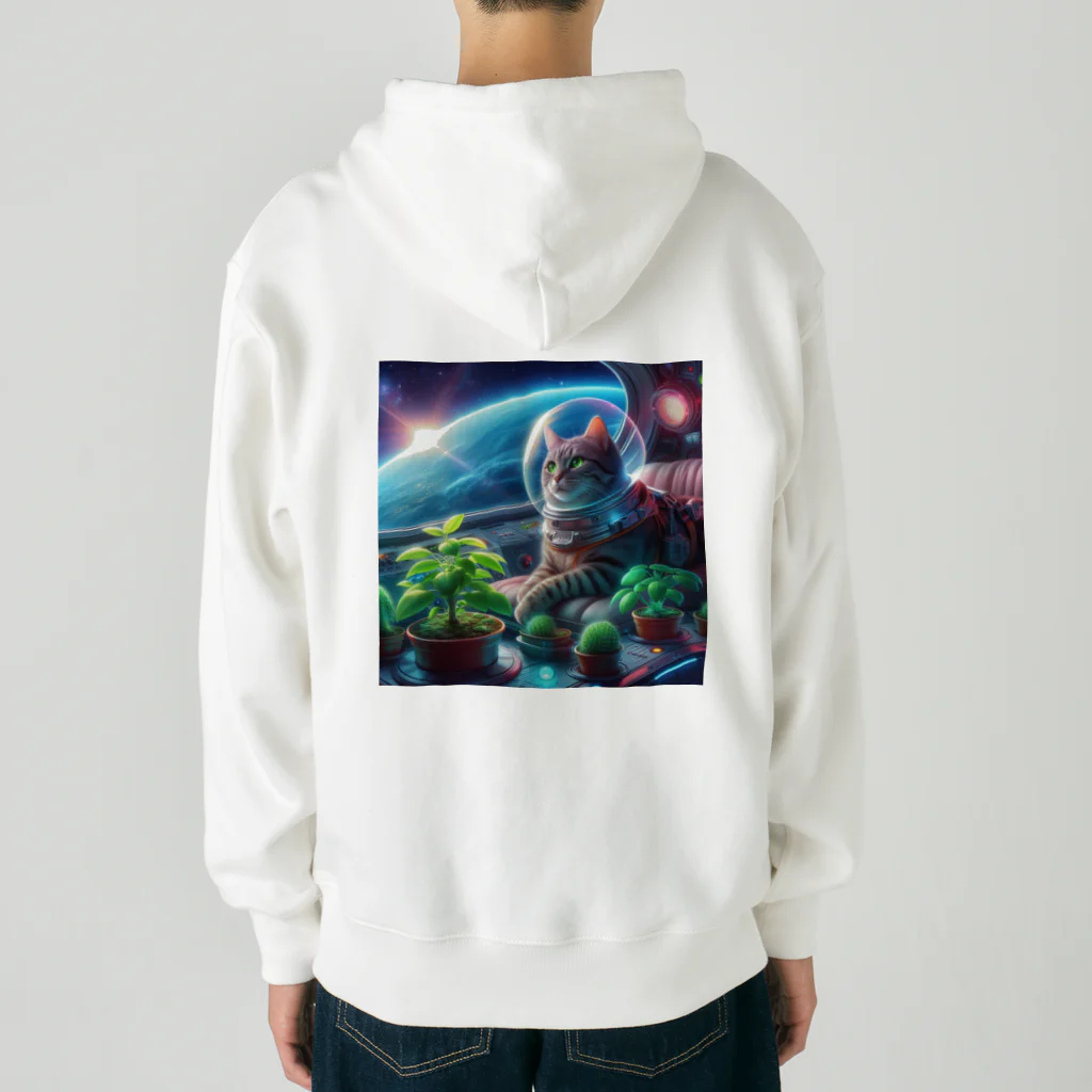 ニャーちゃんショップの宇宙船で植物を育てながら宇宙旅行している猫 Heavyweight Zip Hoodie