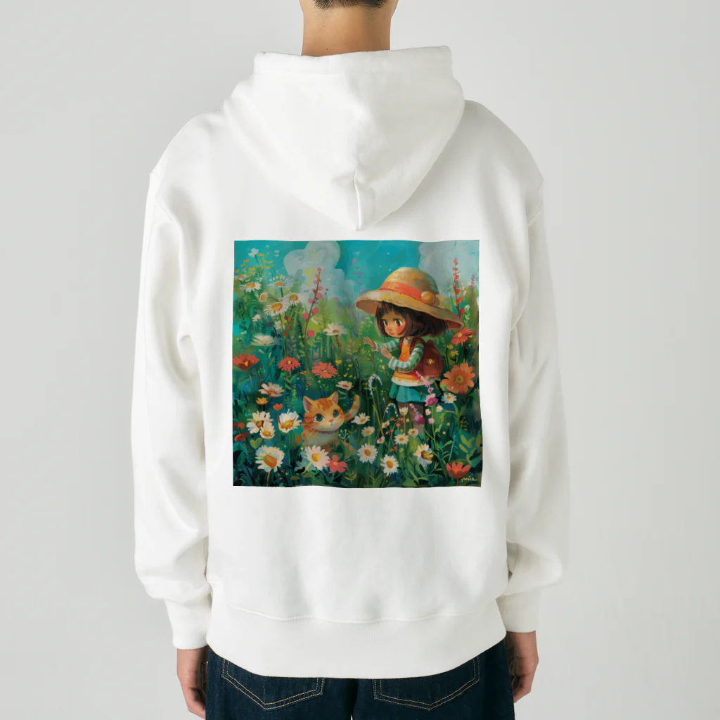 AQUAMETAVERSEのお花畑に囲まれる猫ちゃんと私 アメジスト 2846 Heavyweight Zip Hoodie