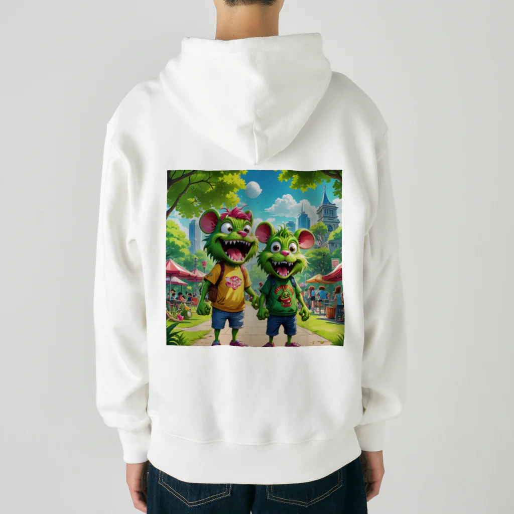 LEAD !のモンスターの親子が笑顔で楽しそうに遊んでいる風景 Heavyweight Zip Hoodie