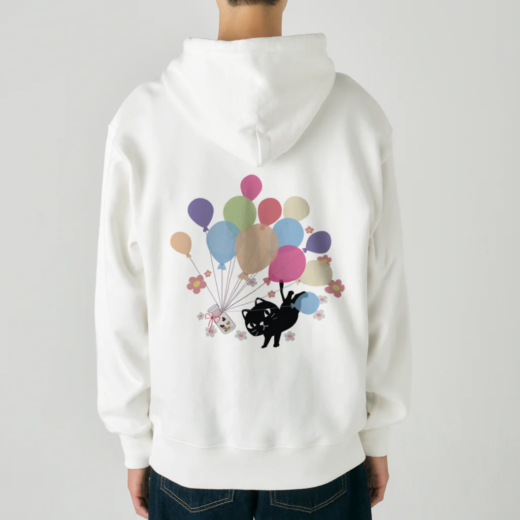 イラスト MONYAAT のくろねこの風船の種*A Heavyweight Zip Hoodie