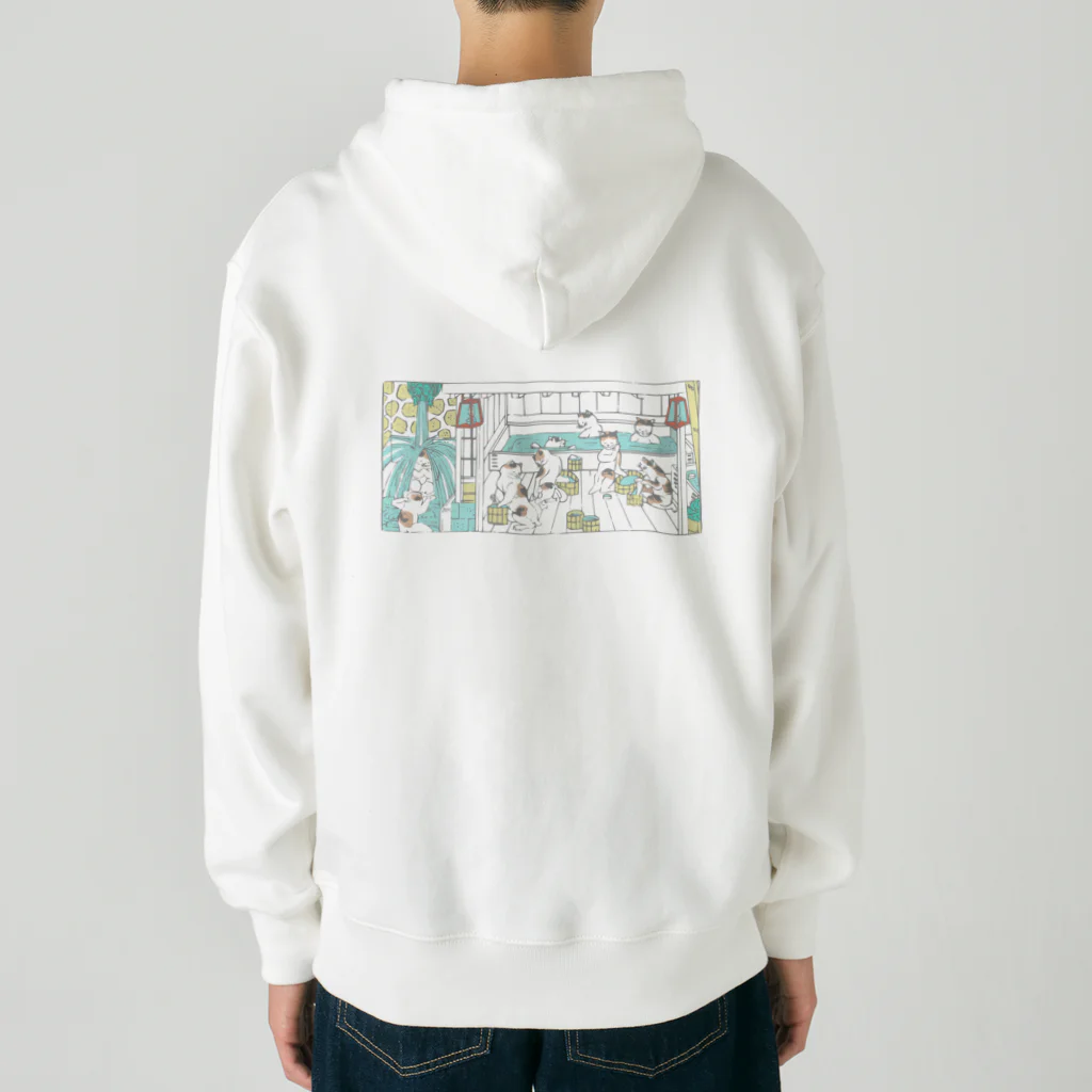 温泉グッズ@ブーさんとキリンの生活の猫の温泉（カラー） Heavyweight Zip Hoodie