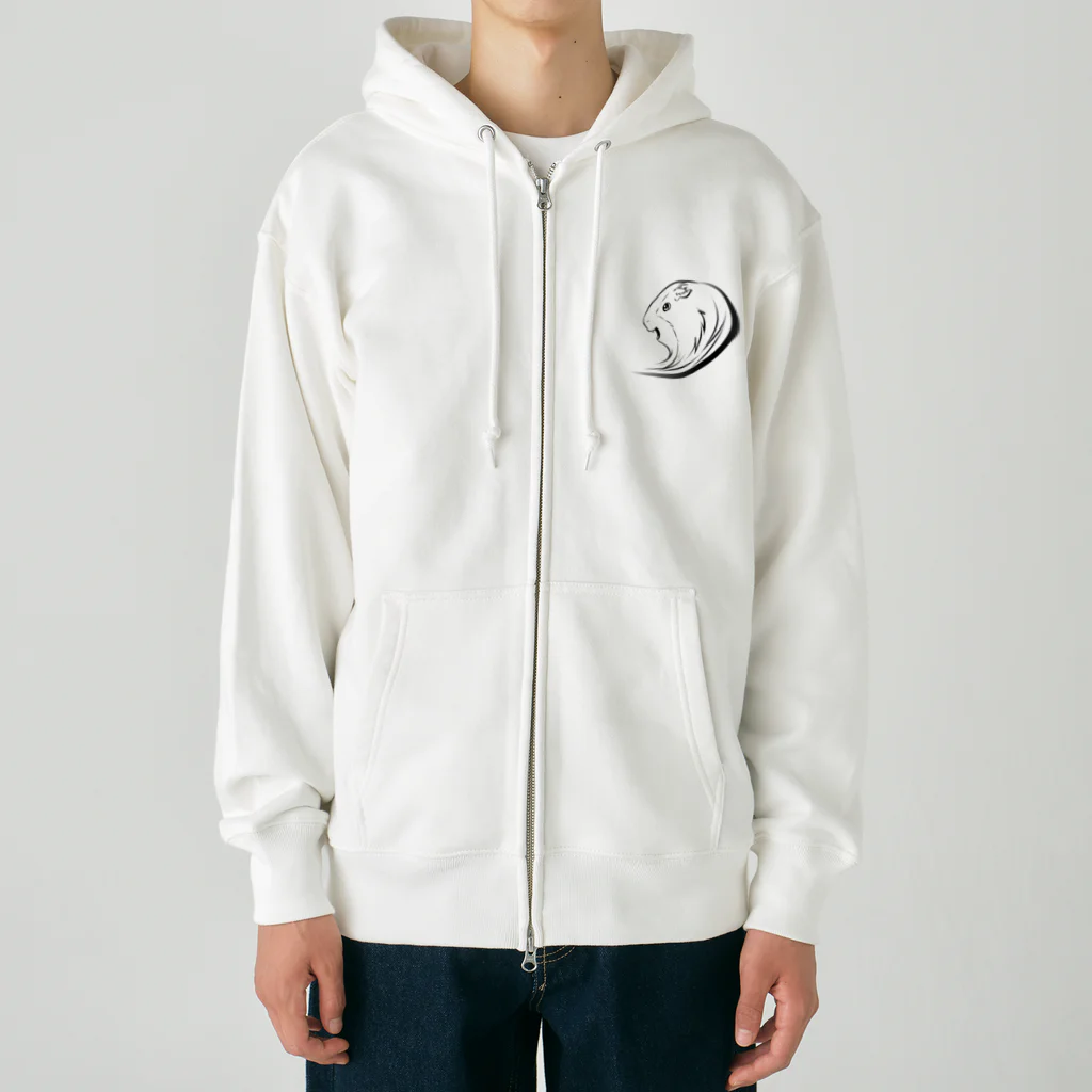 【モルモット】Mugi & Ruki【四国犬】のモルモットのムギちゃん(黒線ver) Heavyweight Zip Hoodie