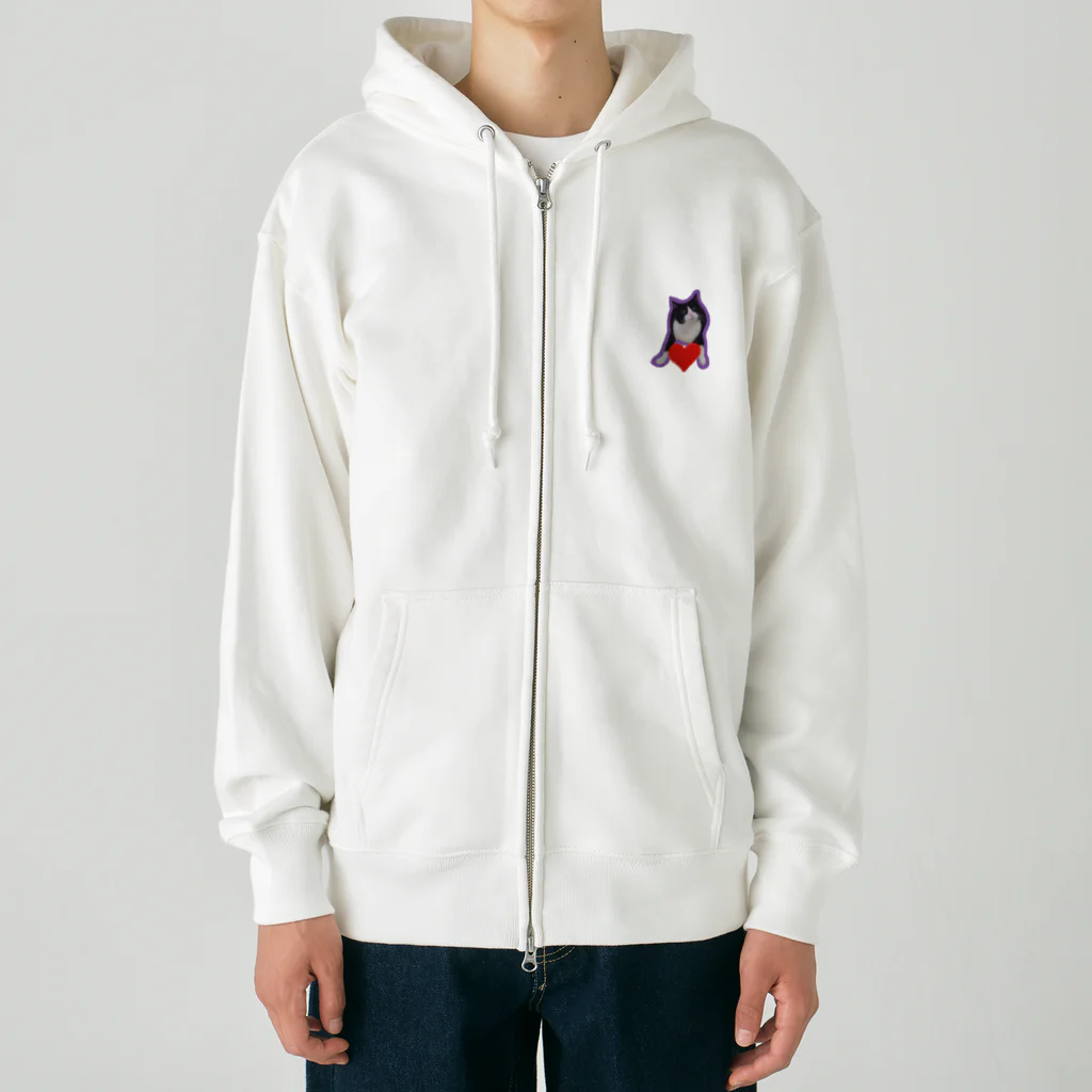 Kaeru CraftのLOVE YOU ネコ丸（パープル） Heavyweight Zip Hoodie