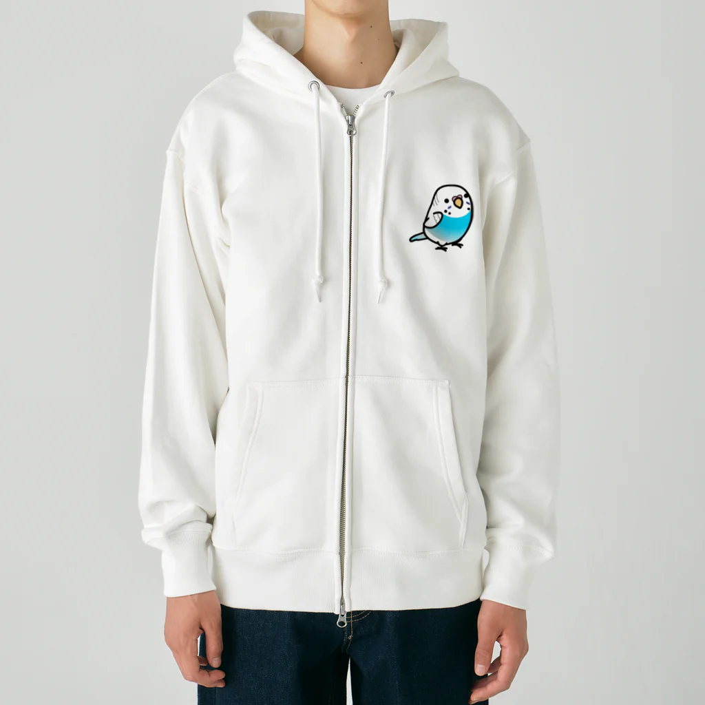 Cody the Lovebirdの両面 Chubby Bird セキセイインコ（表面）鳥さん大集合　背面） Heavyweight Zip Hoodie