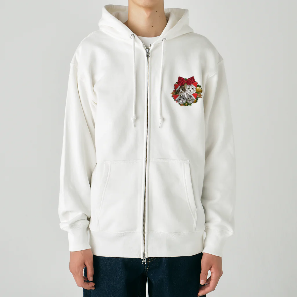 みきぞーん｜保護猫 ミッキー画伯と肉球とおともだちのden suu sho kaki nyanta-claus Heavyweight Zip Hoodie