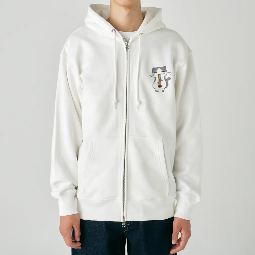 絵娯クリエイトのひのもとにゃんこ®️ 尺八 / 雷蔵 Heavyweight Zip Hoodie