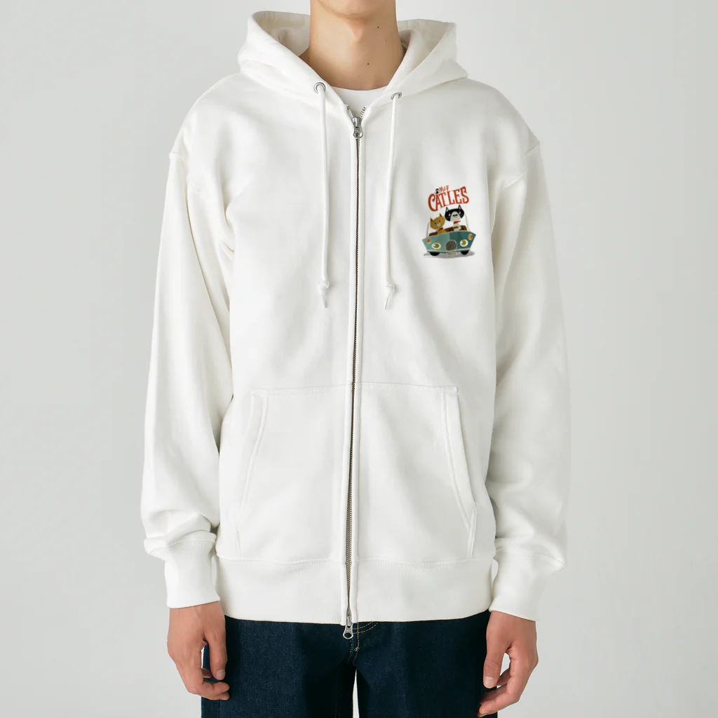 CATLESのCATLES CAR DRIVE ハチワレ猫とキジトラ猫のドライブ Heavyweight Zip Hoodie