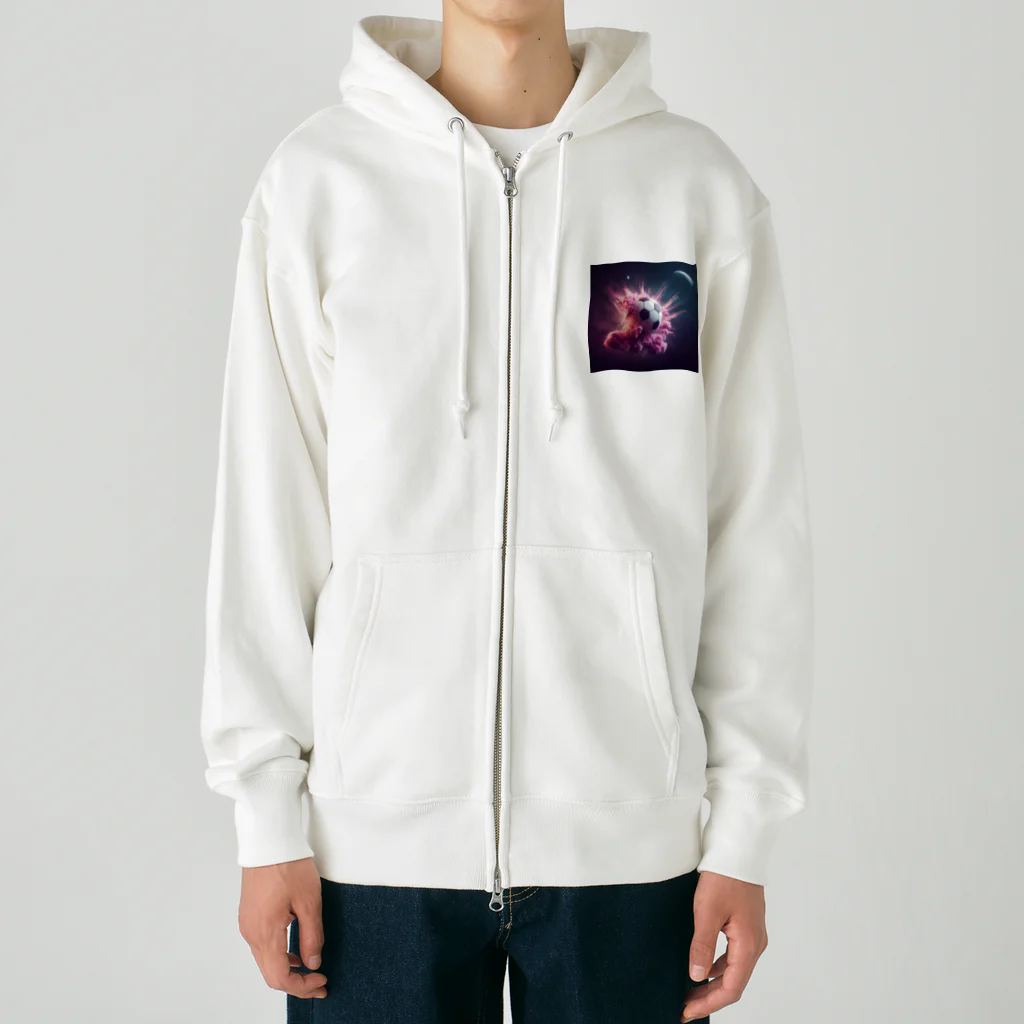 ワンダーワールド・ワンストップの宇宙の中でピンク色の煙を放ち爆発するサッカーボール③ Heavyweight Zip Hoodie