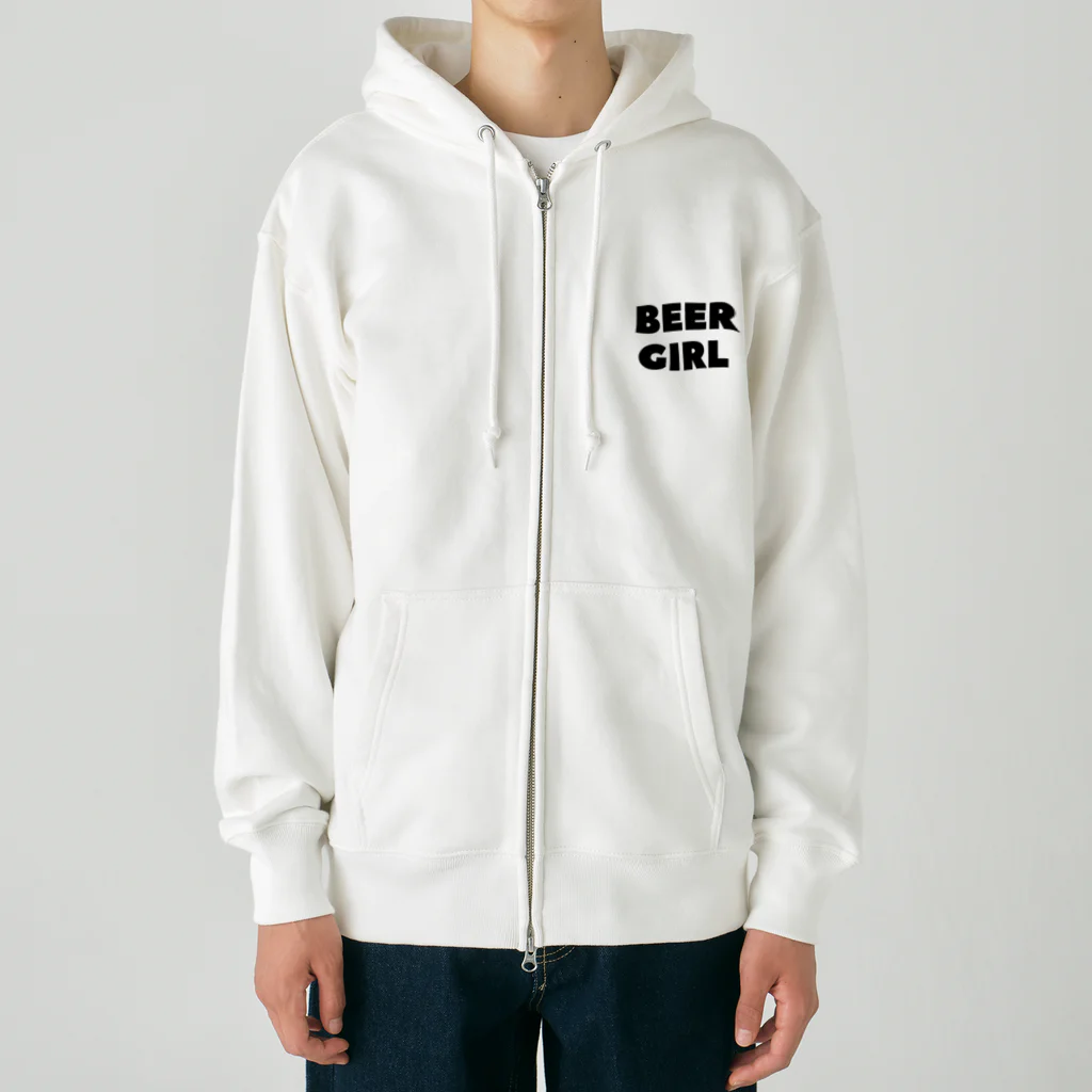 BEERのビールガール_黒字(透過) Heavyweight Zip Hoodie