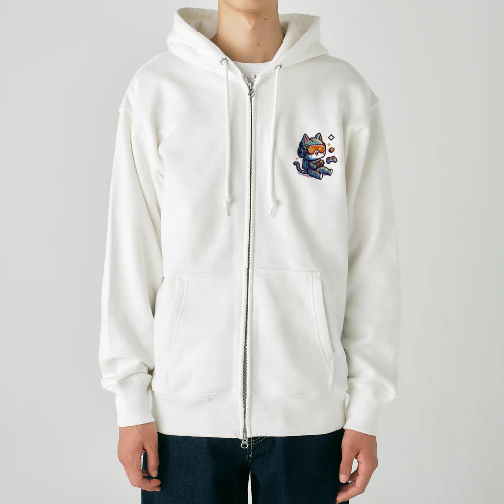 らいねこの「テクノキャットくん」ゲーミングにゃんこ♪ Heavyweight Zip Hoodie