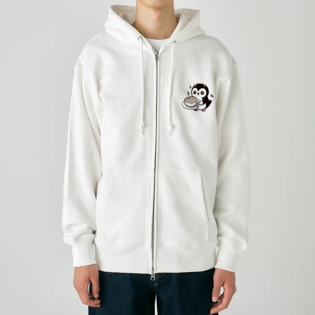 ちょいダサアイテムショップのペンギンバリスタのラテアート Heavyweight Zip Hoodie