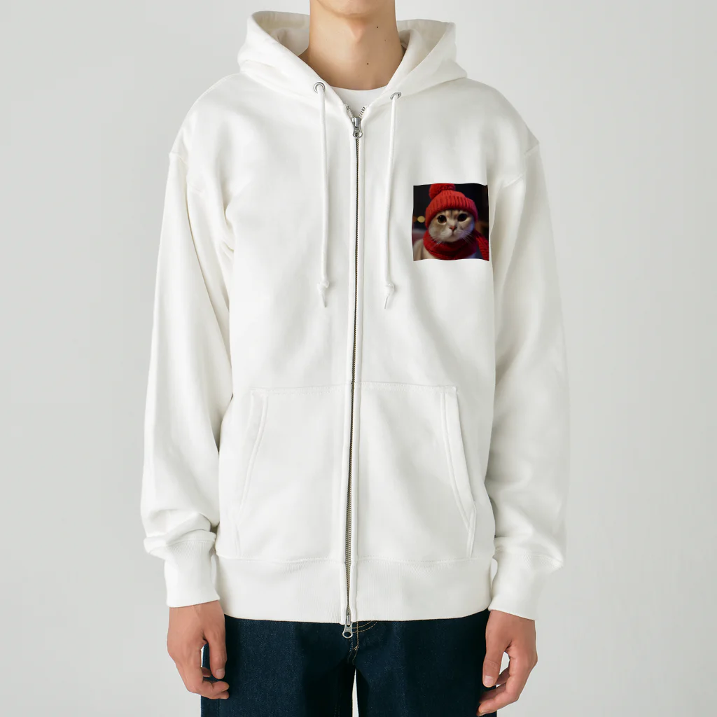 にゃんたみやの雪の日の猫 Heavyweight Zip Hoodie