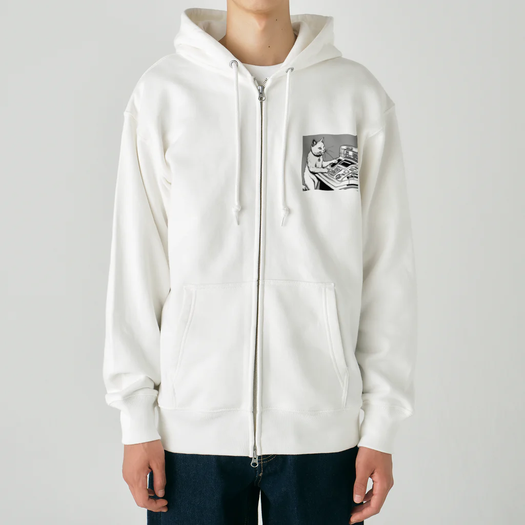 NORI's yoki2shopのボタン猫（シリアス） Heavyweight Zip Hoodie