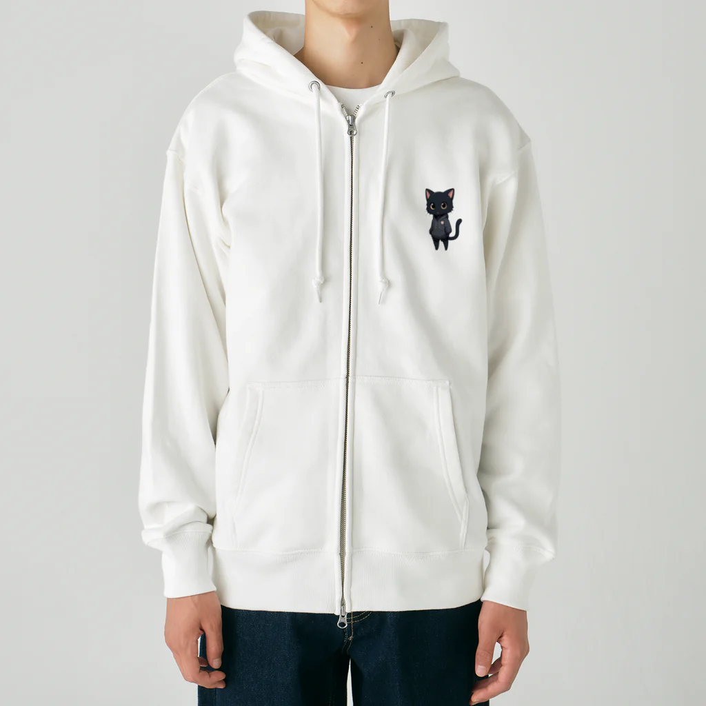 TASKENの三頭身のかわいい黒猫キャラクター Heavyweight Zip Hoodie