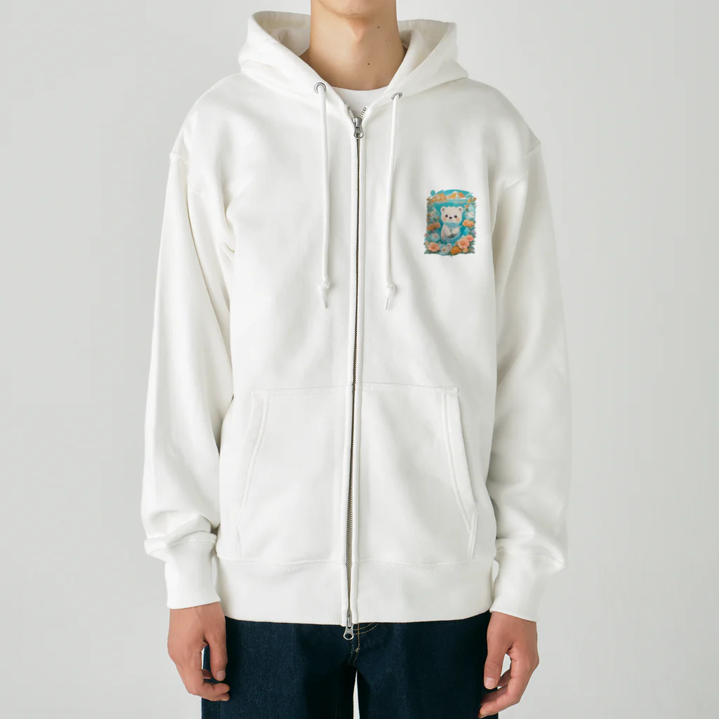 りんりんの可愛いシロクマちゃんショップ　かわいいよ！の白くてふわふわのシロクマちゃんと花々 Heavyweight Zip Hoodie