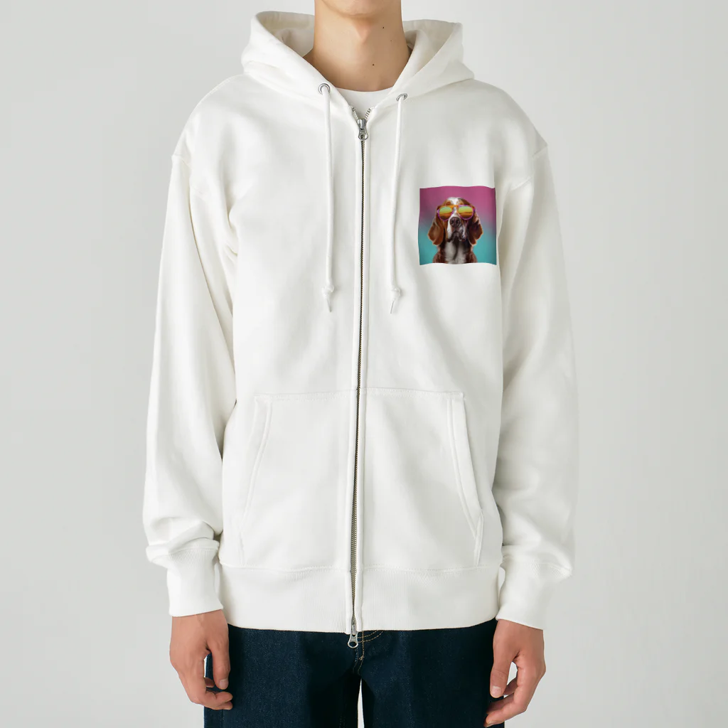 AQUAMETAVERSEのサングラスをかけた、かわいい犬 Marsa 106 Heavyweight Zip Hoodie