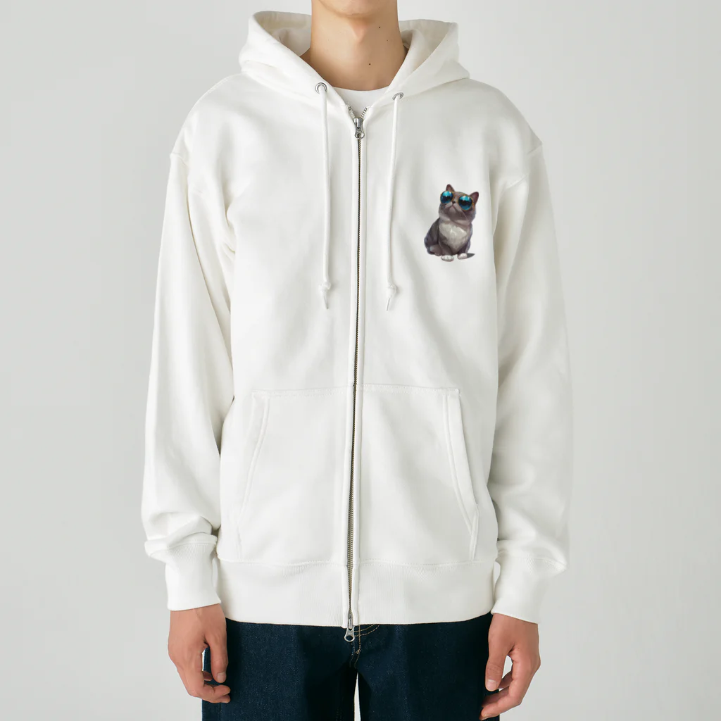 AQUAMETAVERSEのサングラスをかけた、かわいいネコ Marsa 106 Heavyweight Zip Hoodie