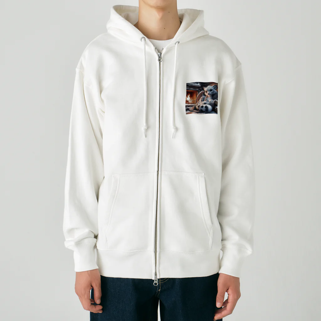 SWQAの暖炉の前でくつろぐ子ライオン Heavyweight Zip Hoodie