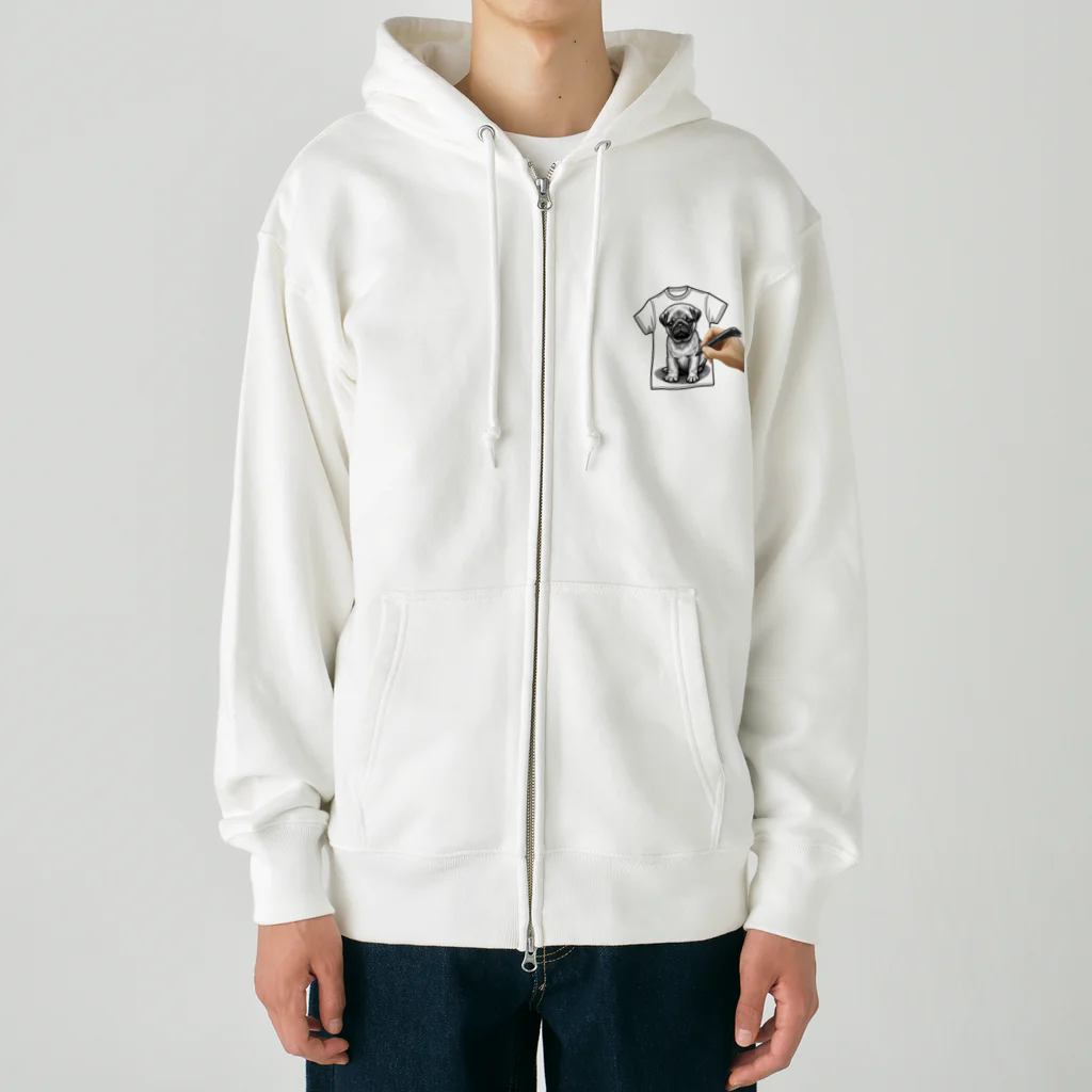 鼻ぺちゃ犬と和猫のデッサンパグ T Heavyweight Zip Hoodie