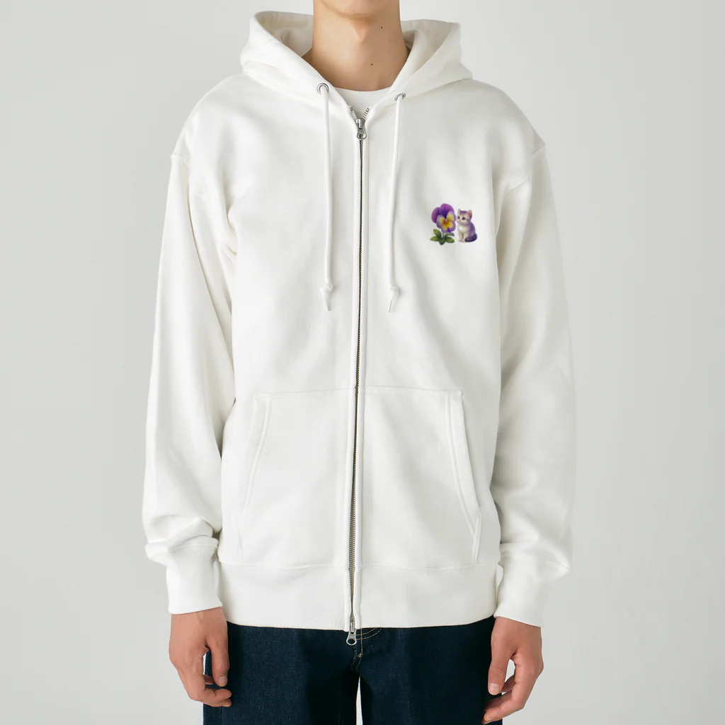 Y m @Y's shopの猫とパンジー Heavyweight Zip Hoodie