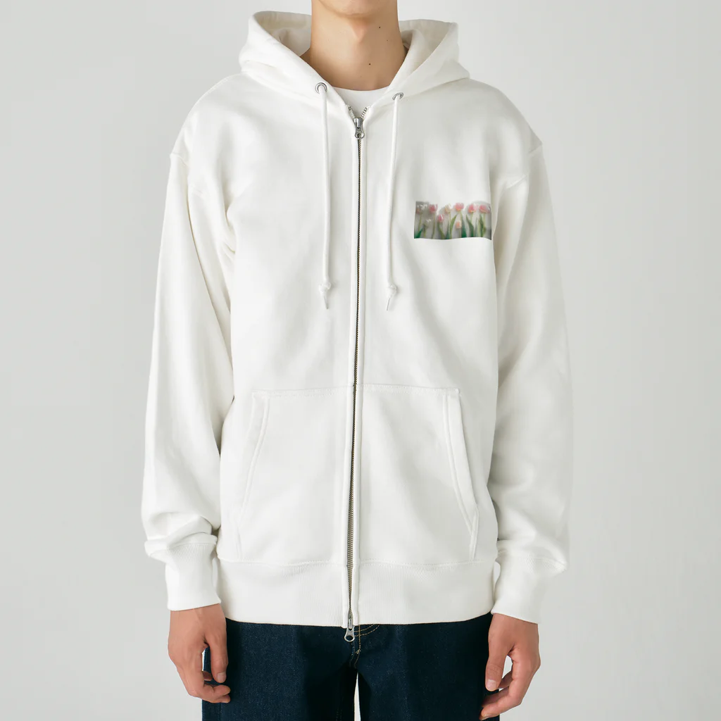 Leomatsuraのピンクと白のチューリップ Heavyweight Zip Hoodie