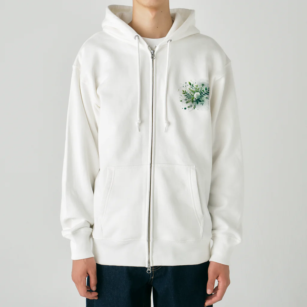 アミュペンの数学的な視点から白と緑の美しい花 Heavyweight Zip Hoodie