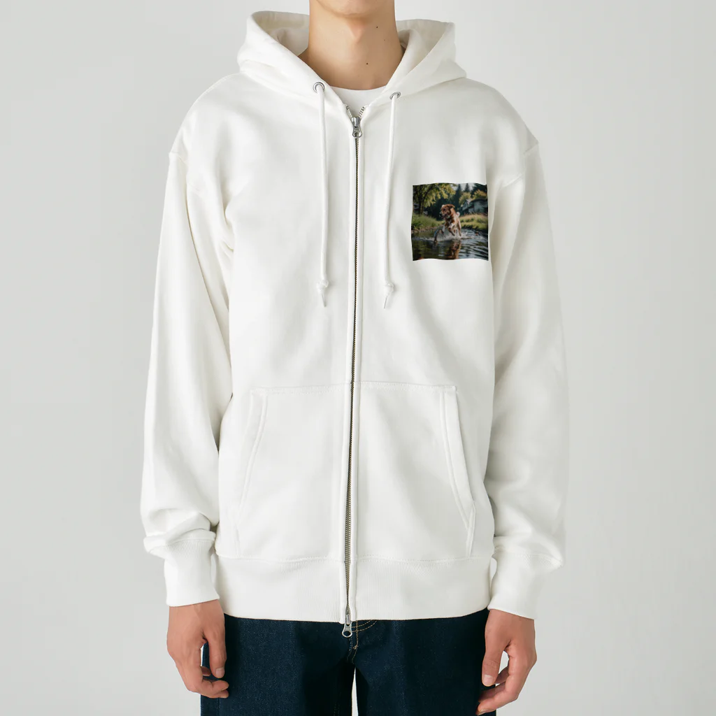 kokin0の水辺を走る犬 dog runnning on the water Heavyweight Zip Hoodie